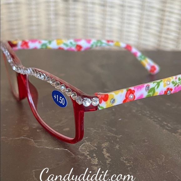 NWT Candy Did It Handmade Crystal & Pearl Floral Bling Reader Glasses 1.50 - Picture 8 of 11